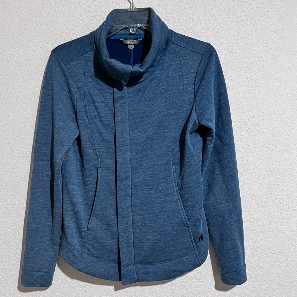 SmartWool Blue Merino Wool Front Zip Convertible Magnetic Collar Jacket Small - Picture 2 of 15